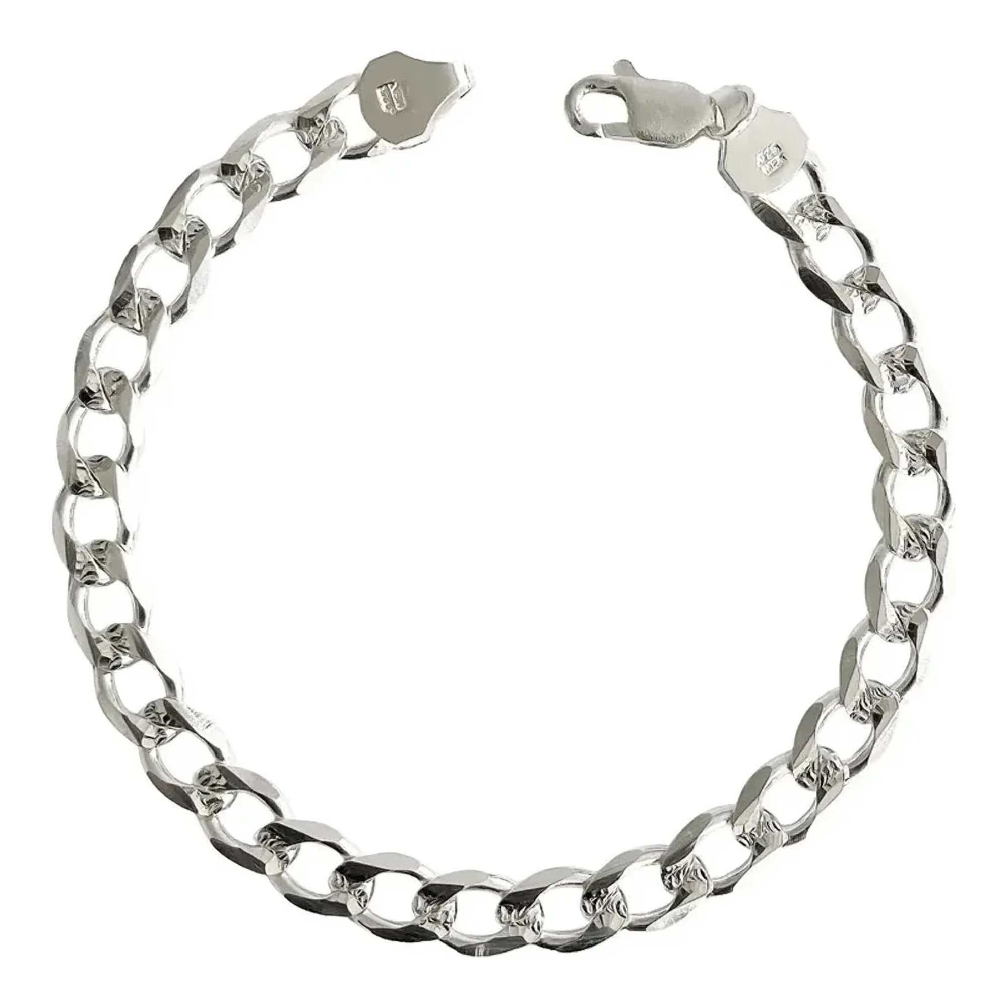 Esclava cubana plata hombre en plata .925 diamantada de 7 mm, pulsera barbada clásica brillante con broche tipo perico
