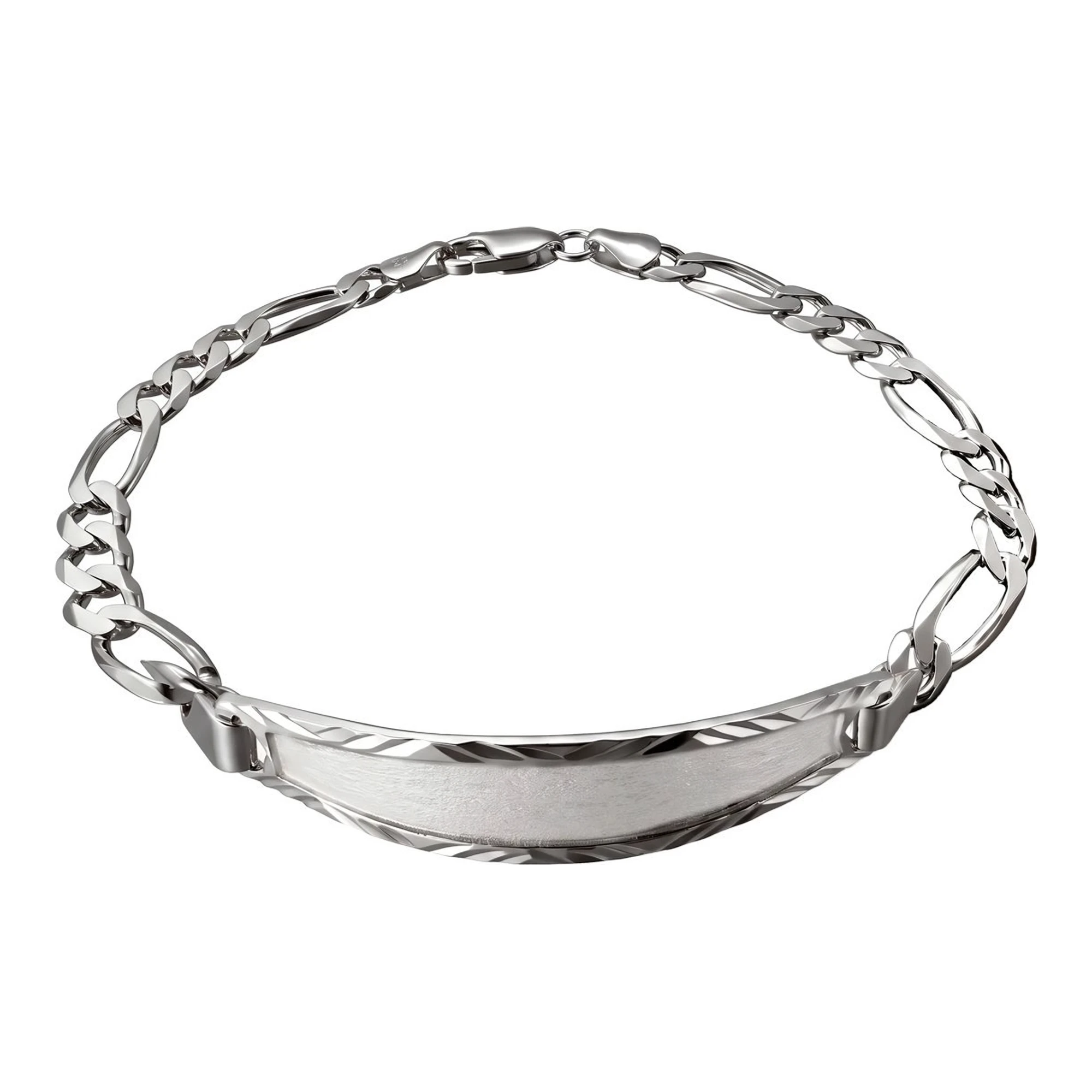 Pulsera esclava para hombre de plata ley .925 petatillo fígaro con placa rectangular - Joyaris joyería fina mexicana