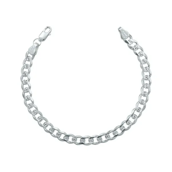 Pulsera Esclava Hombre Cubana Diamantada Plata .925 20.5cm - Imagen 1