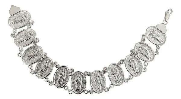 Pulsera de plata .925 plateado medallas San Judas broche perico — Joyaris