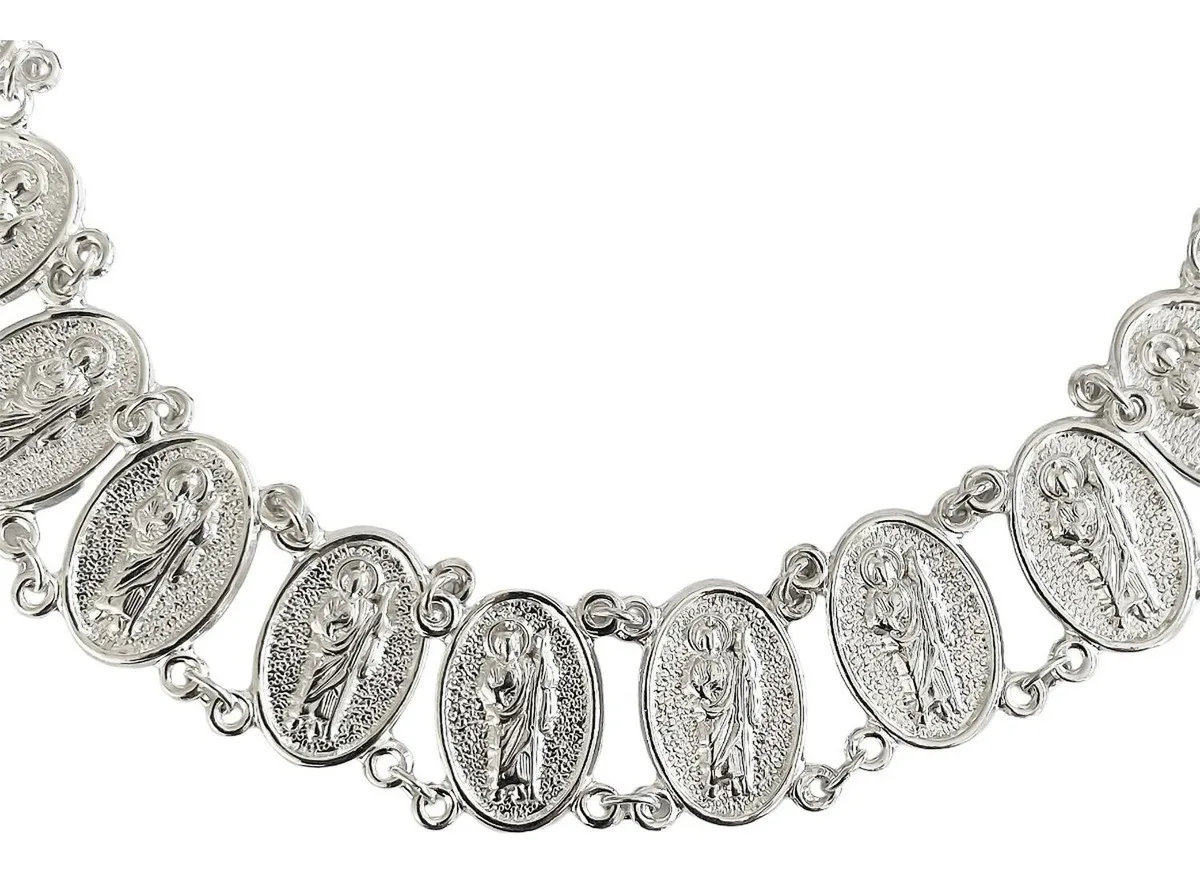 Pulsera de plata .925 plateado medallas San Judas broche perico — Joyaris