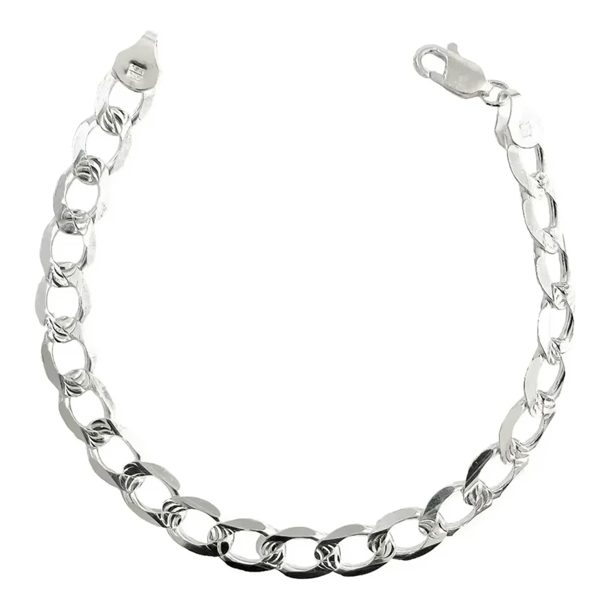Esclava de plata para hombre 925 con placa rectangular, cadena cubana diamantada de 8 mm y broche perico en plata nacional
