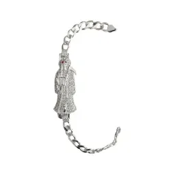 Pulsera Esclava Plata 925 Cadena Cubana Santa Muerte Fucsia Hombre - Imagen 1