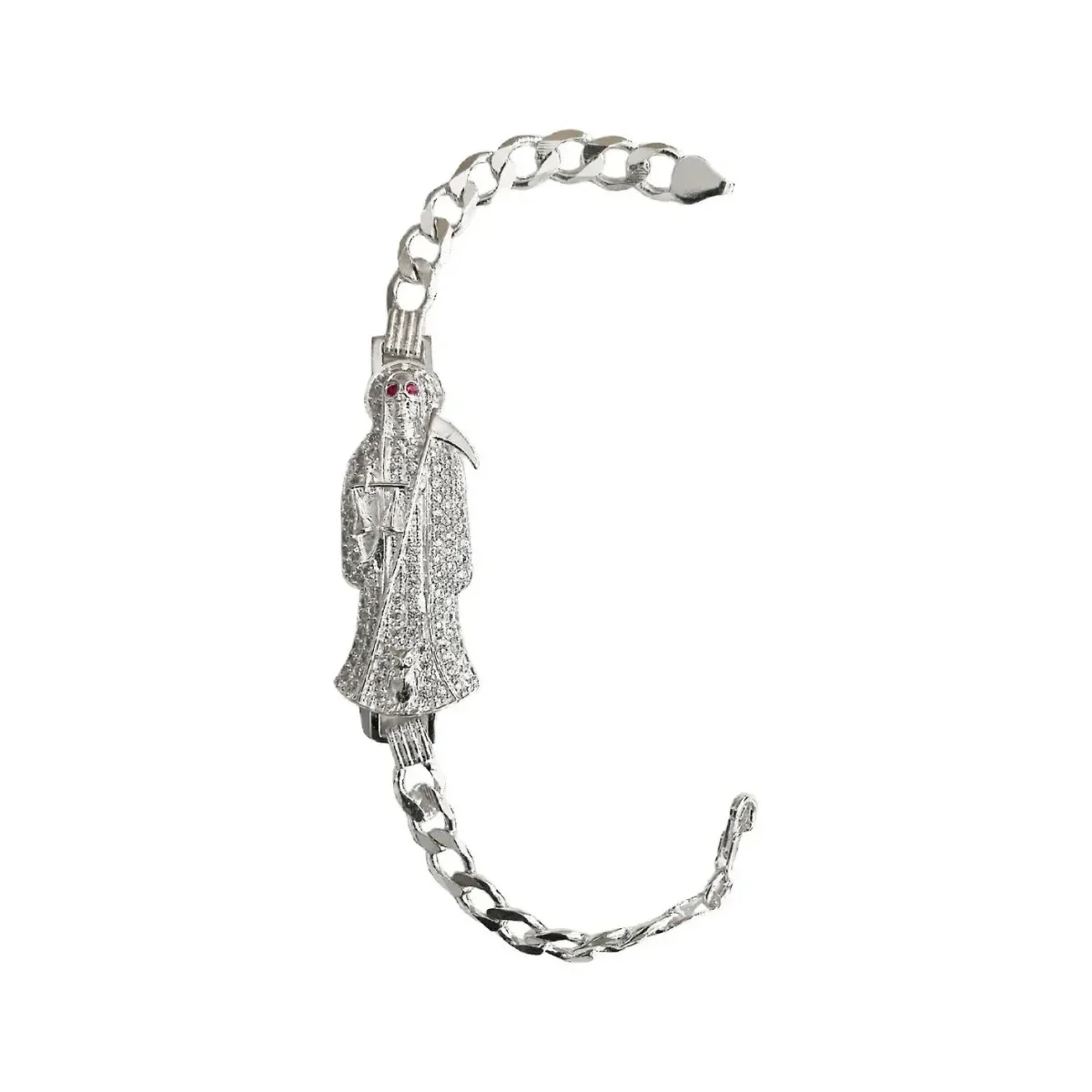 Pulsera Esclava Plata 925 Cadena Cubana Santa Muerte Fucsia para Hombre - Joyaris joyería