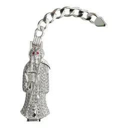 Pulsera Esclava Plata 925 Cadena Cubana Santa Muerte Fucsia Hombre - Imagen 3