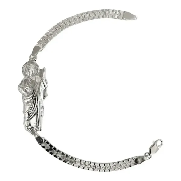 Pulsera Esclava Plata 925 Diseño Rolex con Medalla San Judas Tadeo - Imagen 1