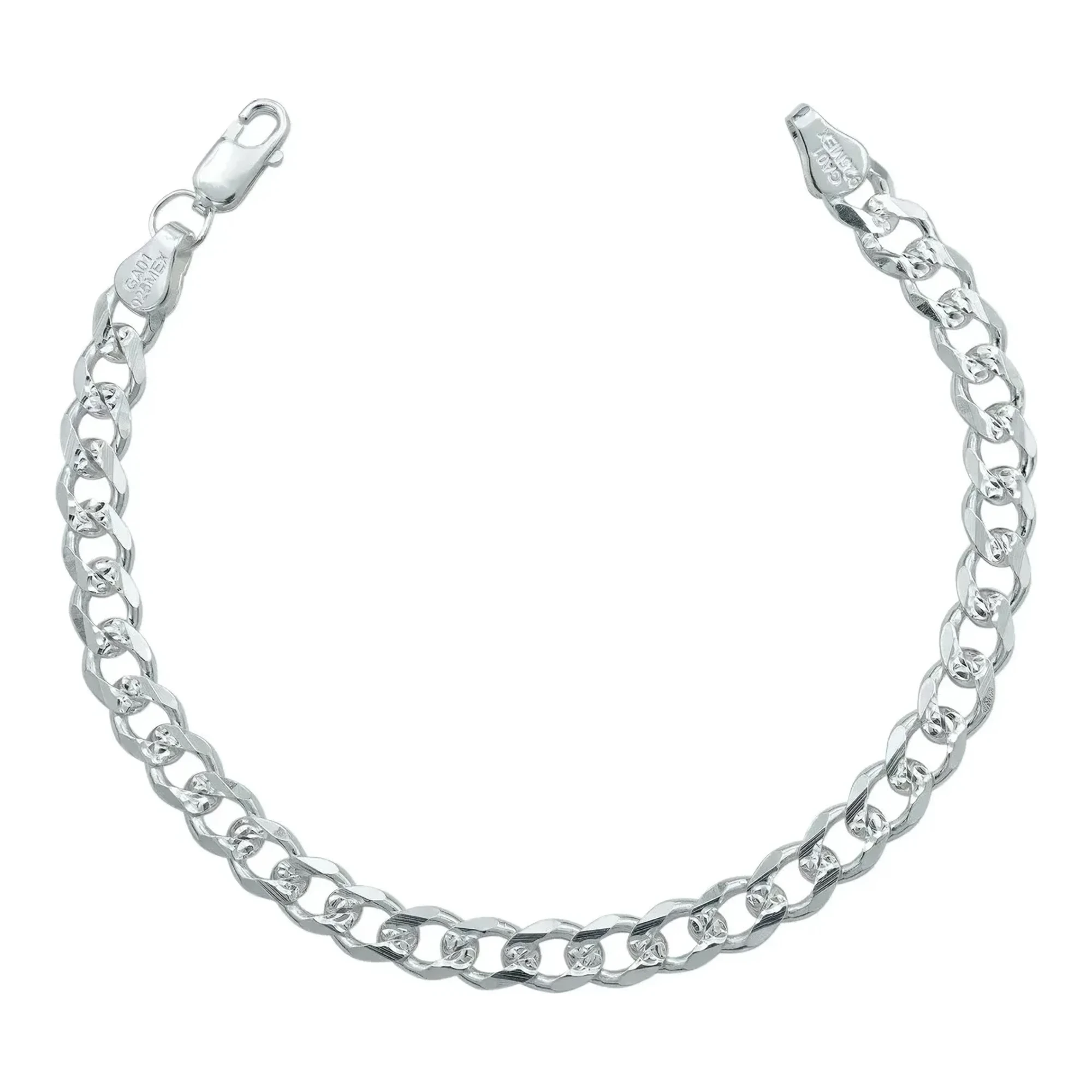 Pulsera cubana diamantada y esclava barbada plata 925 hombre tejido clásico seis milímetros broche perico brillo metálico