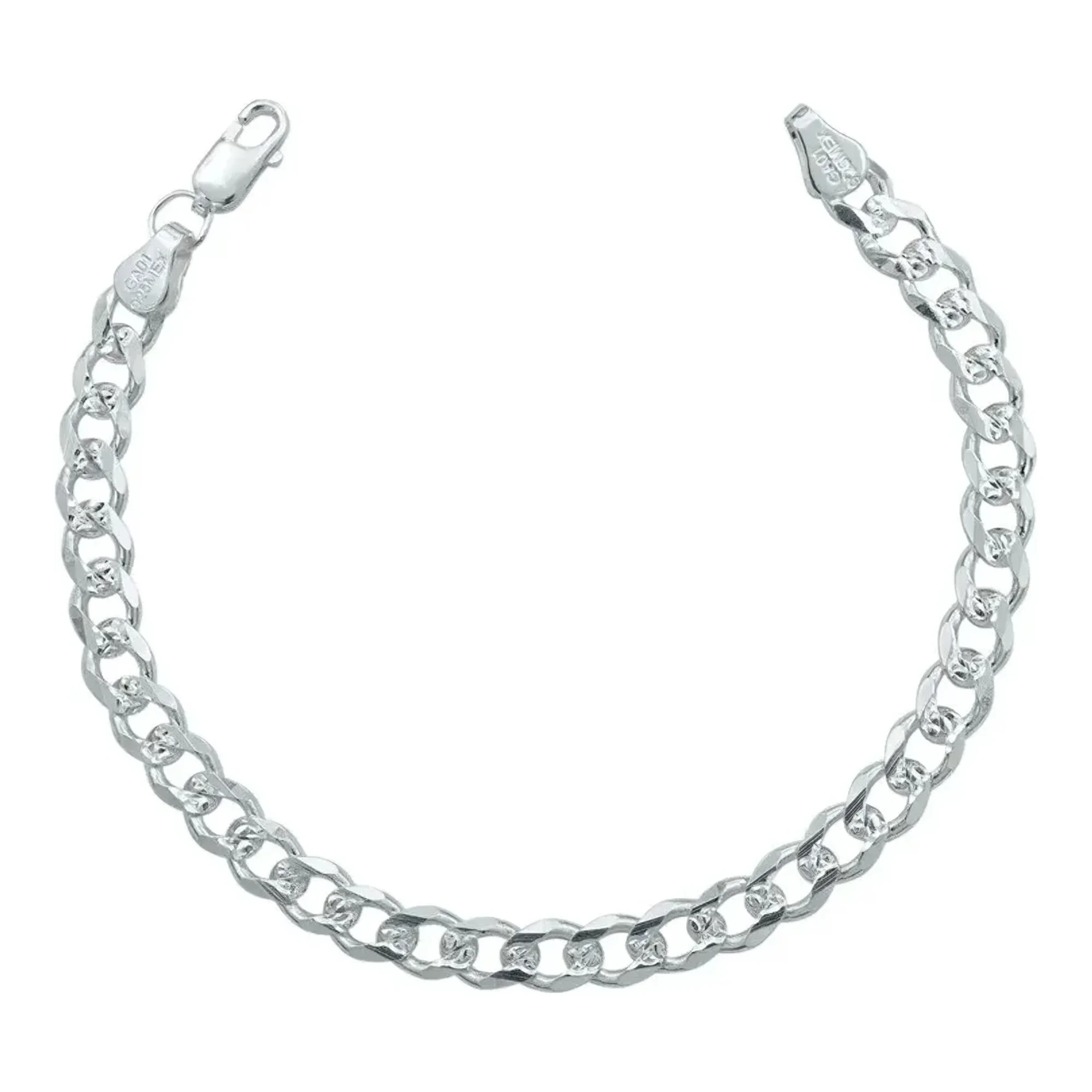 Pulso de plata hombre ley .925 modelo esclava cubana barbada diamantada de 18 cm con broche perico para caballero sin dije