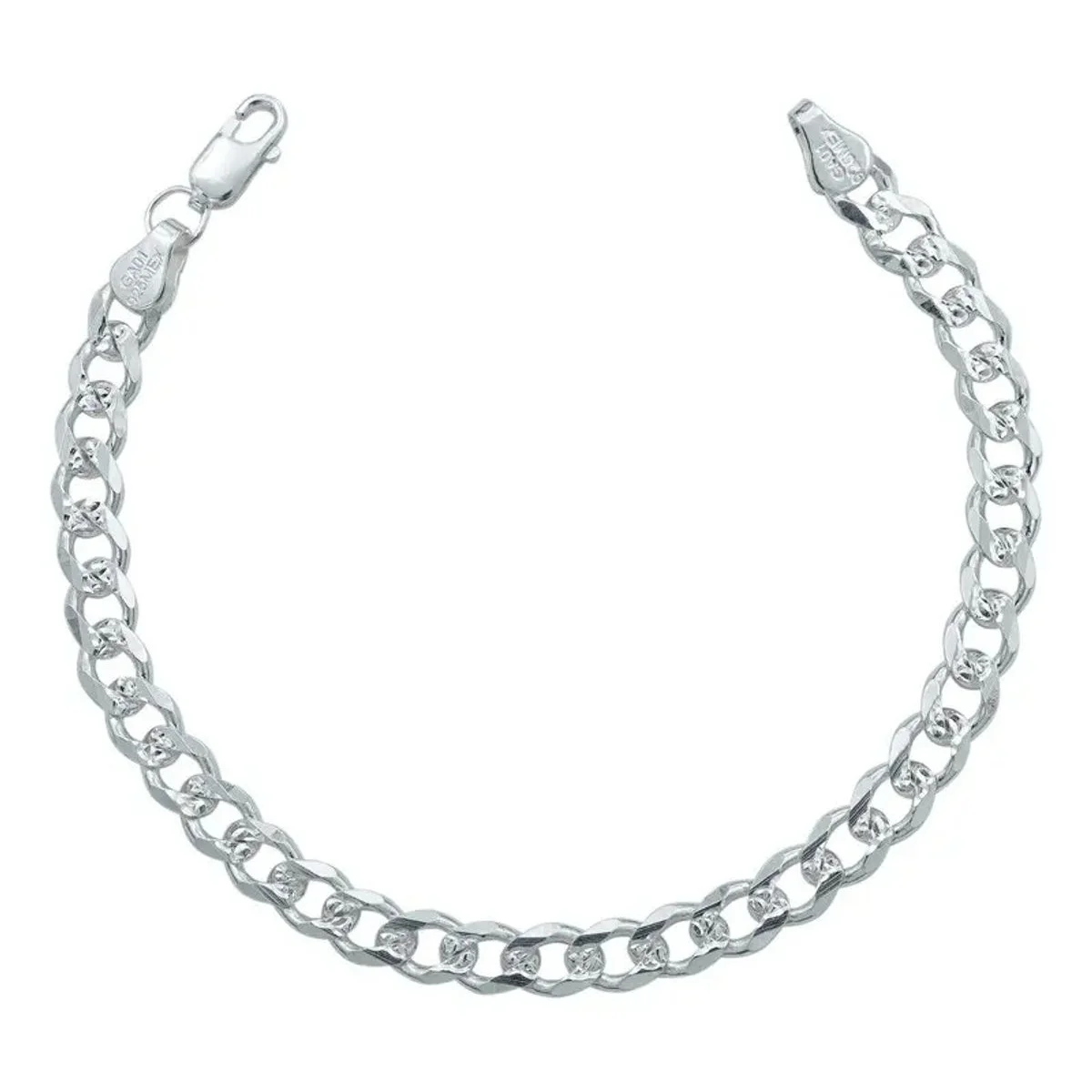 Pulsera esclava cubana diamantada de plata .925 para hombre, eslabones robustos, acabado brillante. Diseño industrial y elega