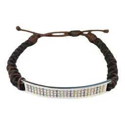 Pulsera Esclava Plata 925 Cuero Multicolor Zirconias Ajustable - Imagen 2