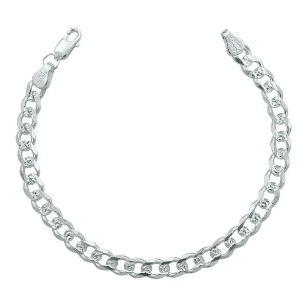 Pulsera Esclava Plata 925 Diseño Cubana Diamantada Hombre - Imagen 1