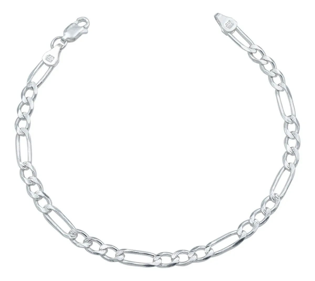 Pulsera esclava plata 925 certificada, diseño Figaro 3x1 diamantada, pulsera moderna hombre mujer, eslabones gruesos, joyería