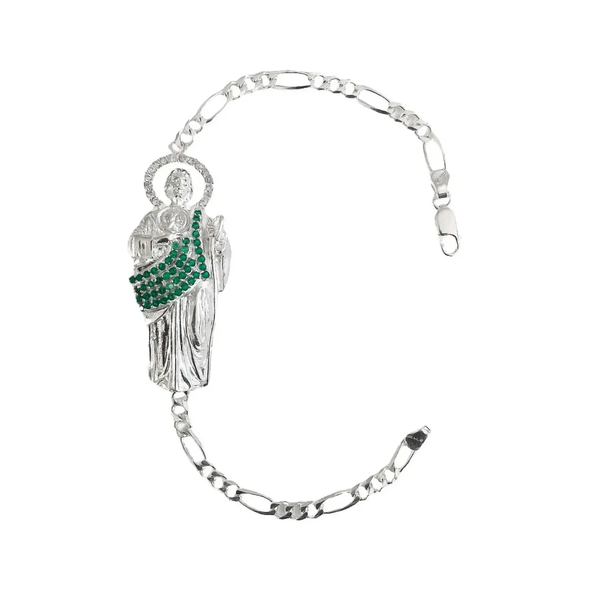 Pulsera Esclava Plata 925 Figaro con Dije San Judas Tadeo para Hombre - Joyaris joyería fina mexicana