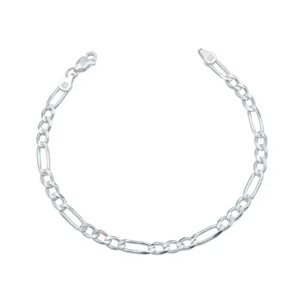Esclava Fígaro 3x1 Diamantada Unisex Plata .925 21cm - Imagen 1