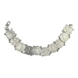 Pulsera Esclava Plata 925 Medallas San Benito 19.5cm Unisex - Imagen 1