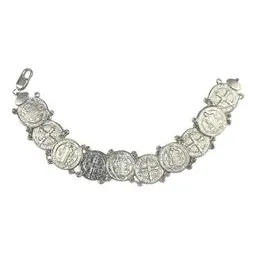 Pulsera Esclava Plata 925 Medallas San Benito 19.5cm Unisex - Imagen 1