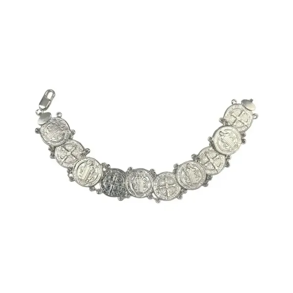 Pulsera Esclava Plata 925 Medallas San Benito 19.5cm Unisex - Imagen 1