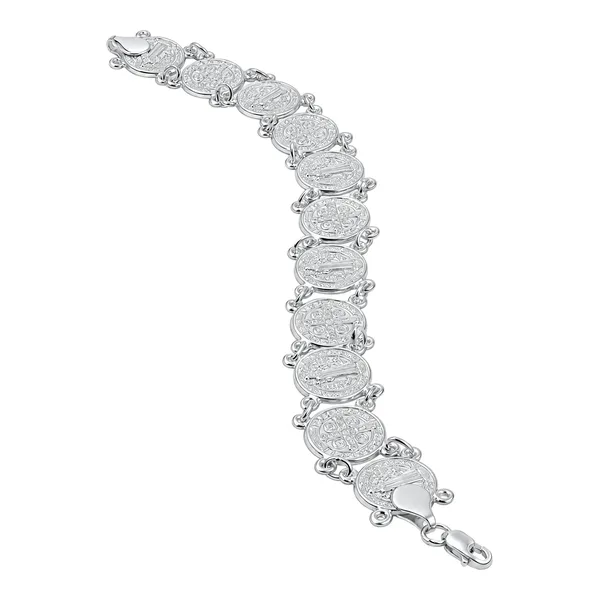 Pulsera Esclava Plata 925 Medallas San Benito 19.5cm Unisex - Imagen 1