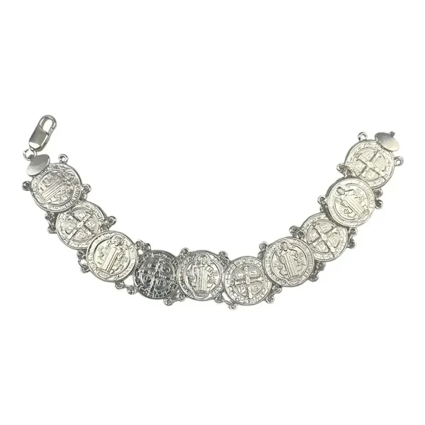 Pulsera Esclava Plata 925 Medallas San Benito 19.5cm Unisex - Imagen 1
