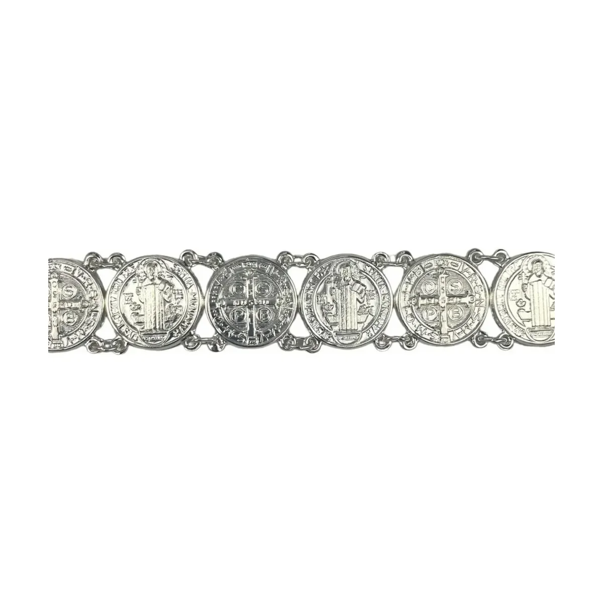 Pulsera Esclava Plata 925 Medallas San Benito 19.5cm Unisex - Imagen 2