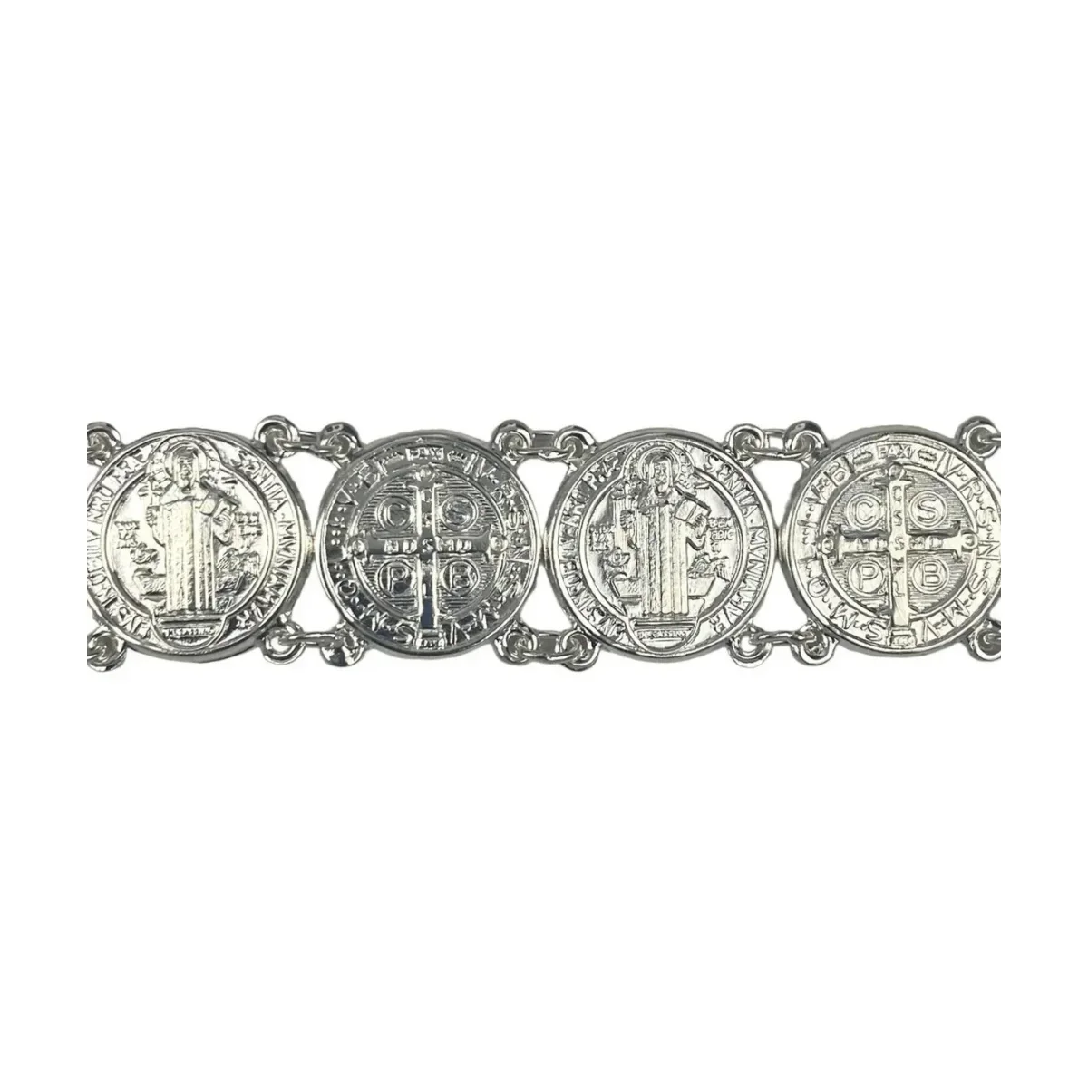 Pulsera Esclava Plata 925 Medallas San Benito 19.5cm Unisex - Imagen 3