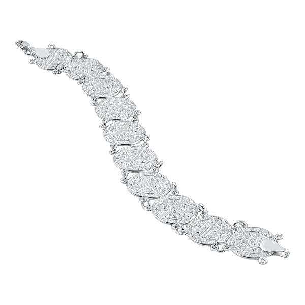 Pulsera Esclava Plata 925 Medallas San Benito 19.5cm Unisex - Imagen 1