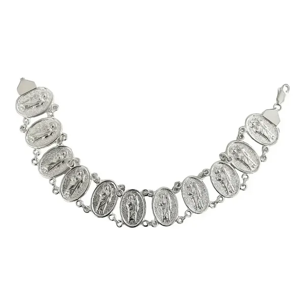 Pulsera de plata .925 plateado medallas San Judas broche perico — Joyaris