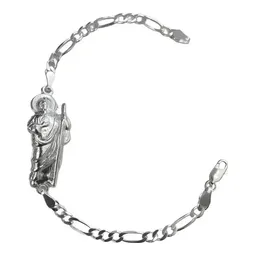 Pulsera Esclava Plata 925 San Judas Tadeo Cadena Figaro para Hombre - Imagen 1