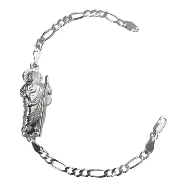Pulsera de plata .925 esclava San Judas Tadeo liso ajustable para hombre — Joyaris