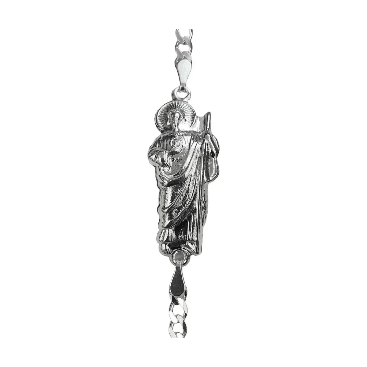 Pulsera Esclava Plata 999 San Judas Tadeo Cadena Figaro para Hombre - Imagen 2