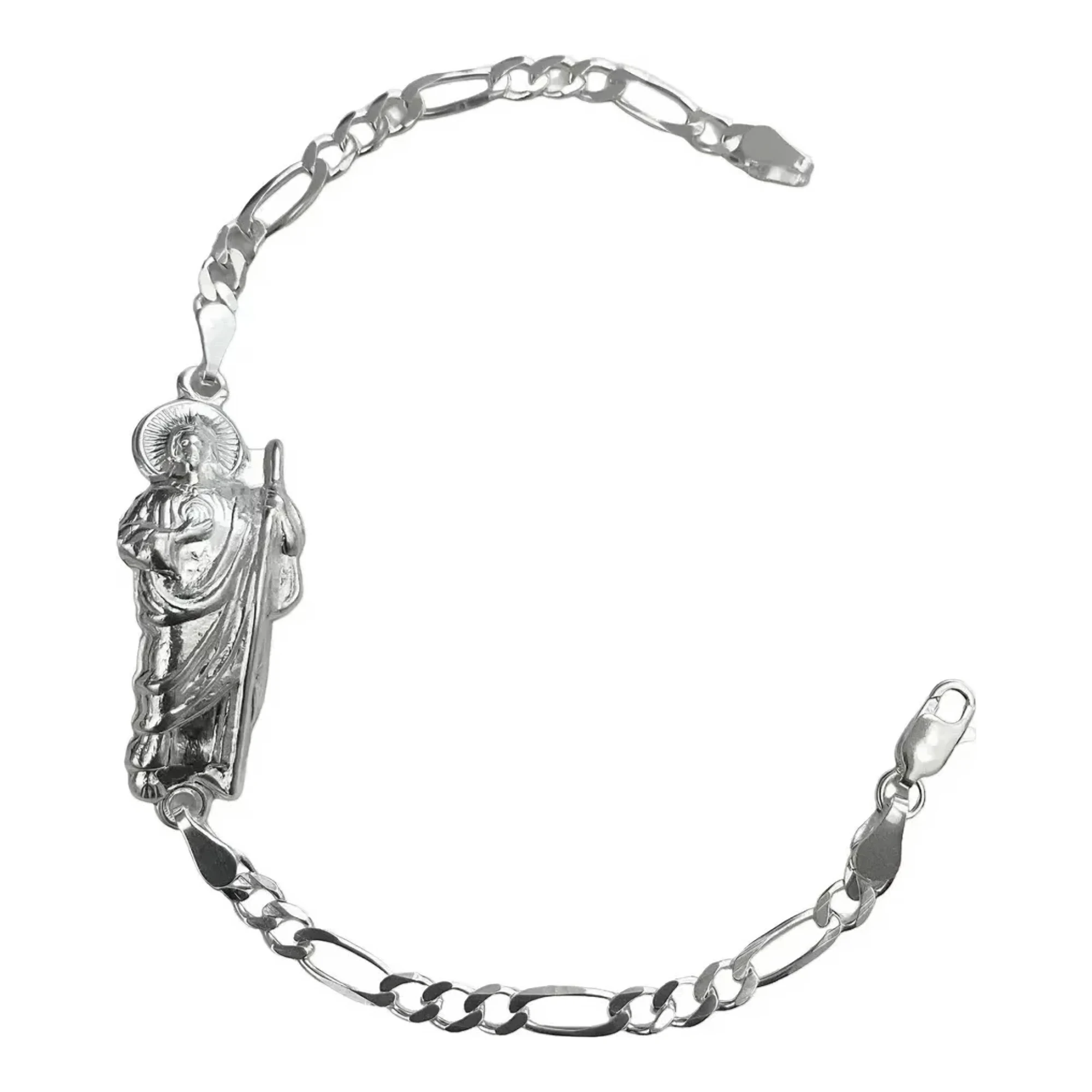 Esclava de San Judas Tadeo para caballero en plata .925 fina troquelada, pulso masculino con cadena Figaro y broche perico