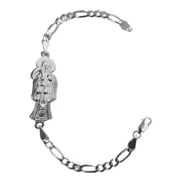 Pulsera Esclava Plata 925 Santa Muerte Cadena Figaro Hombre - Imagen 1