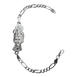 Pulsera Esclava Plata 925 Santa Muerte Lisa Cadena Figaro 3x1 - Imagen 1