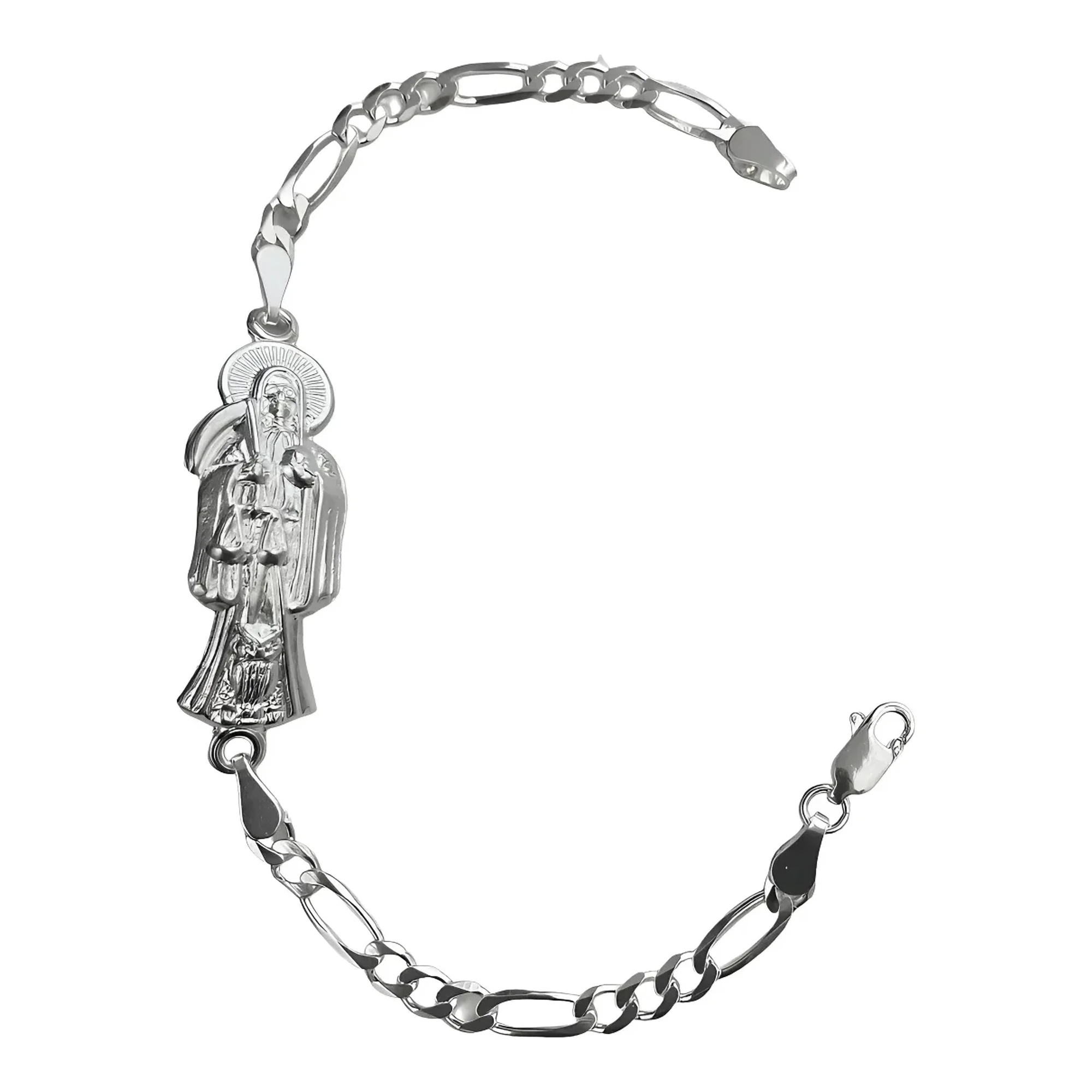 Pulsera Esclava Plata 925 Santa Muerte Lisa Cadena Figaro para Hombre - Joyaris joyería mexicana