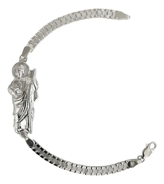 Pulsera Esclava Plata 925 Diseño Rolex con Medalla San Judas Tadeo - Imagen 1