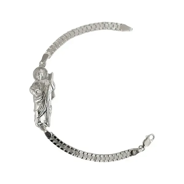 Pulsera de plata .925 plateado diseno Rolex dije San Judas esclava — Joyaris