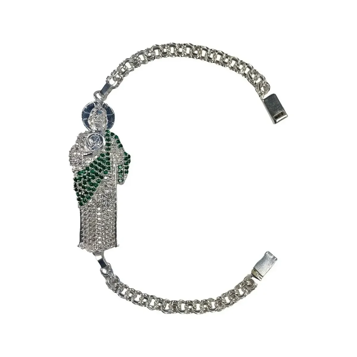 Pulsera de plata .925 verde San Judas Tadeo esclava broche perico — Joyaris