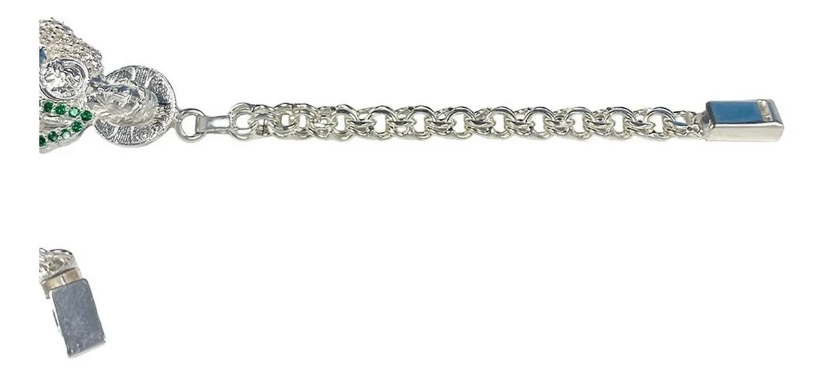 Pulsera Esclava San Judas Tadeo con Chino Verde Plata .925 2 - Imagen 2