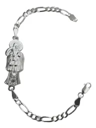 Pulsera Esclava Plata 925 Santa Muerte Lisa Cadena Figaro 3x1 - Imagen 1
