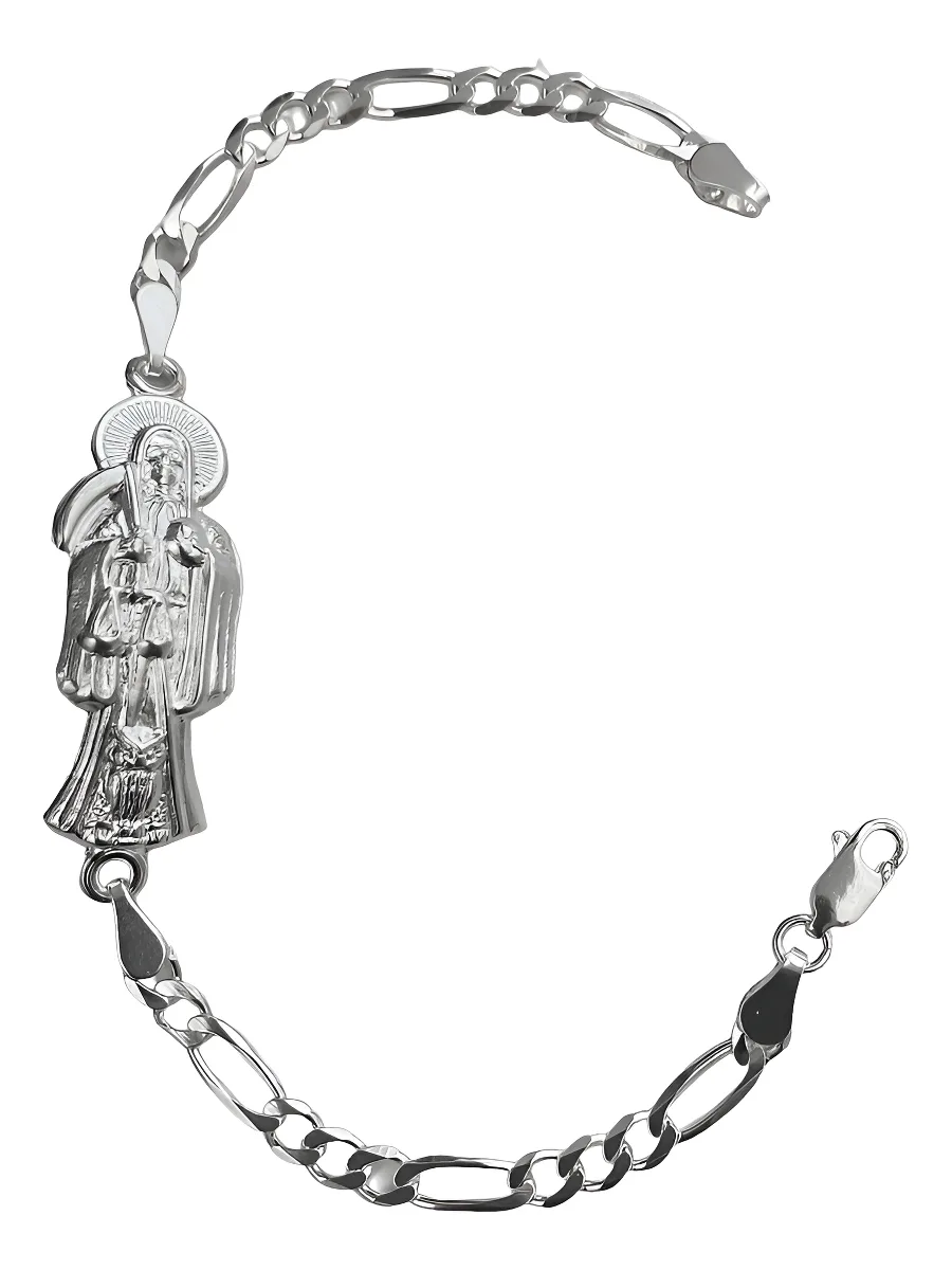 Pulsera Esclava Plata 925 Santa Muerte Lisa Cadena Figaro para Hombre - Joyaris joyería mexicana