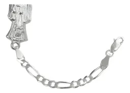 Pulsera Esclava Plata 925 Santa Muerte Lisa Cadena Figaro 3x1 - Imagen 4