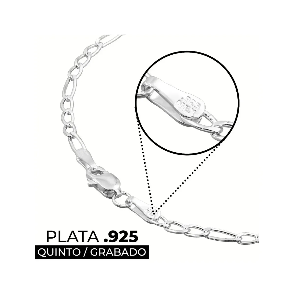 Pulsera Plata 925 Figaro 3x1 para Mujer 18cm - Imagen 3
