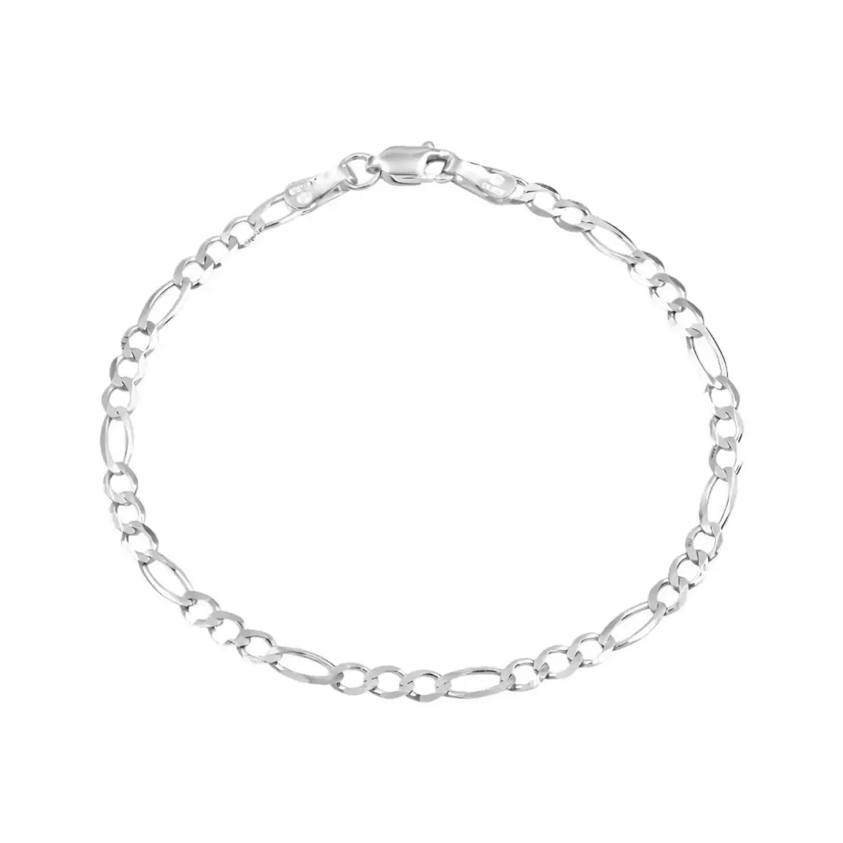 Pulsera de plata 925 para hombre, cadena Figaro 3x1 de 18 cm. Brazalete plata robusto con broche perico, diseño moderno.