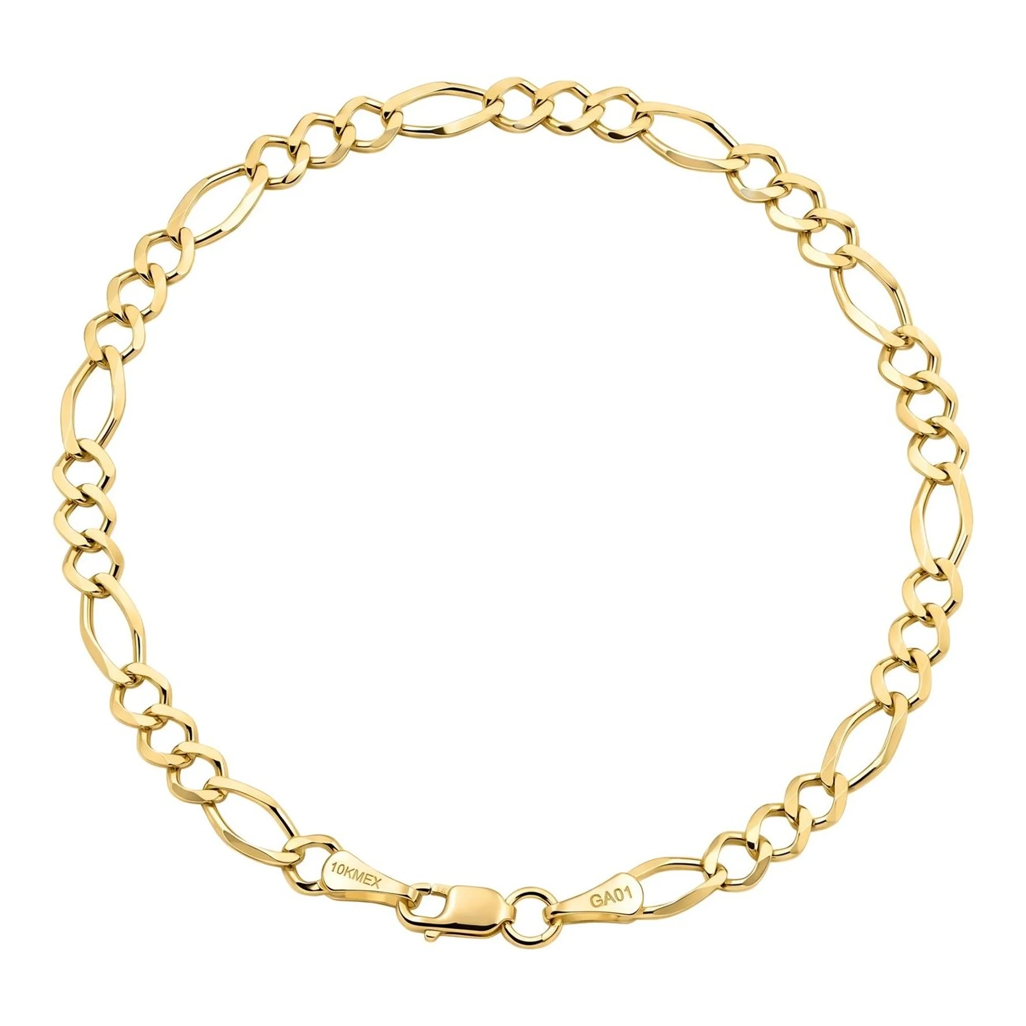 Pulsera Fígaro 3x1 de oro amarillo 10k de 4 mm y 18 cm con broche mosquetón - Joyaris joyería mexicana
