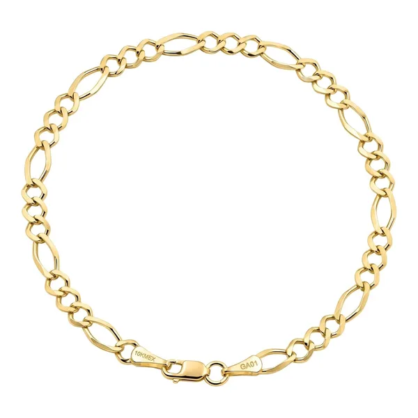 Pulsera Fígaro 3x1 de oro amarillo 10k de 4 mm y 18 cm con broche mosquetón - Joyaris joyería mexicana