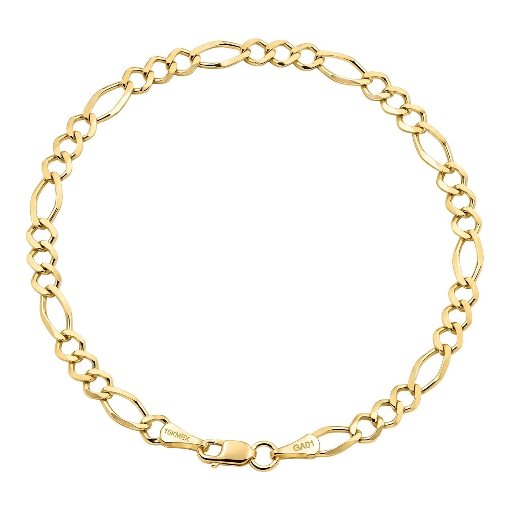 Pulsera Fígaro 3x1 de oro amarillo 10k de 4 mm y 19 cm con broche mosquetón - Joyaris joyería mexicana