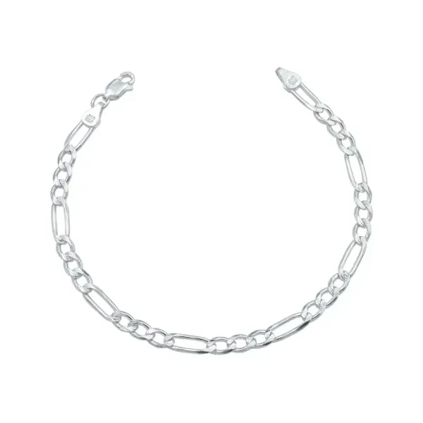Pulsera Esclava Plata 925 Cadena Fígaro 3x1 Diamantada 18cm - Imagen 1