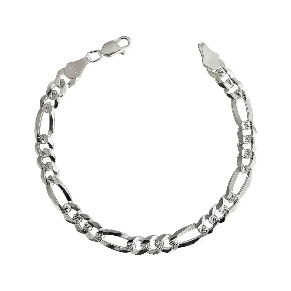 Pulsera esclava plata 925 hombre Fígaro 3x1 diamantada, gruesa y brillante, con eslabones grandes; pulsera de cadena para hom
