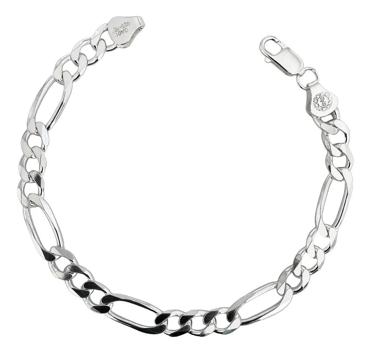Pulsera de plata .925 plateada Figaro 3x1 para caballero 6mm — Joyaris