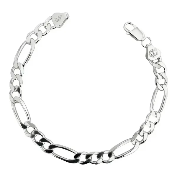 Pulsera de plata .925 plateado figaro 3x1 para hombre broche perico — Joyaris